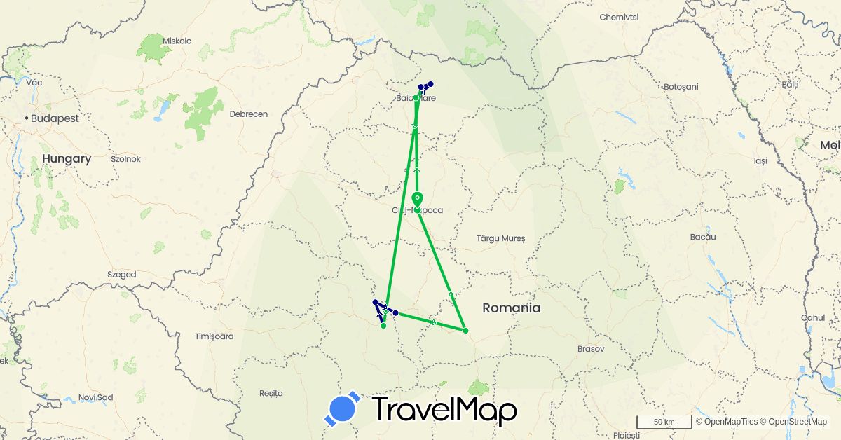 TravelMap itinerary: driving, bus in Romania (Europe)