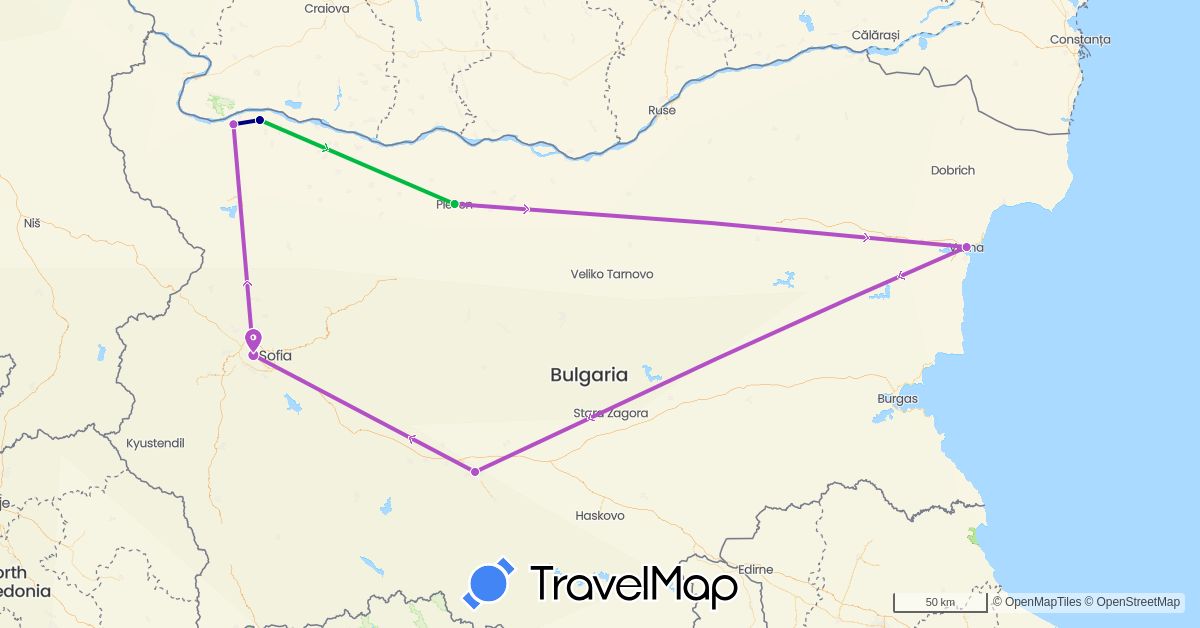 TravelMap itinerary: driving, bus, train in Bulgaria (Europe)
